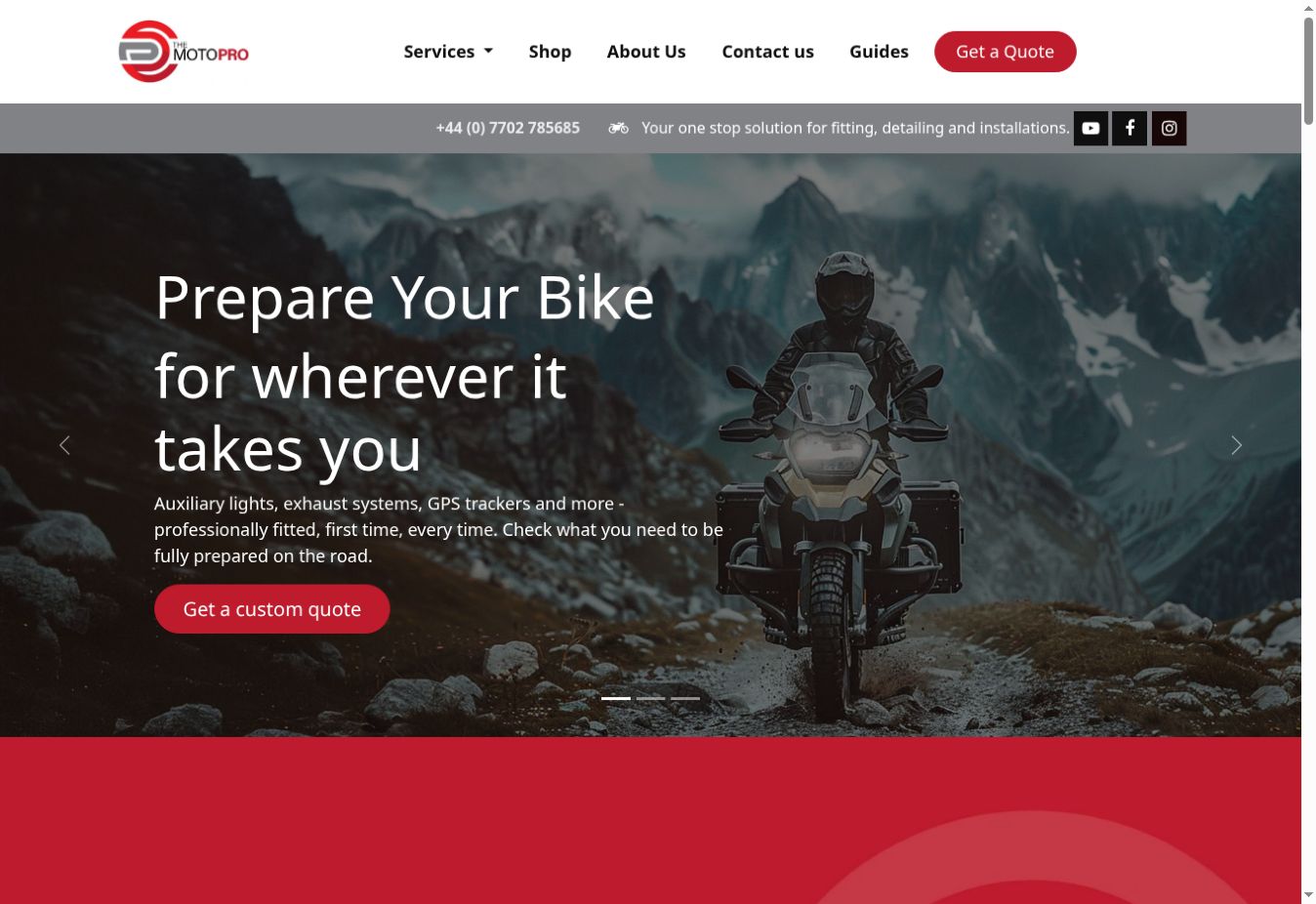 TheMotoPro website with an adventure motorcycle