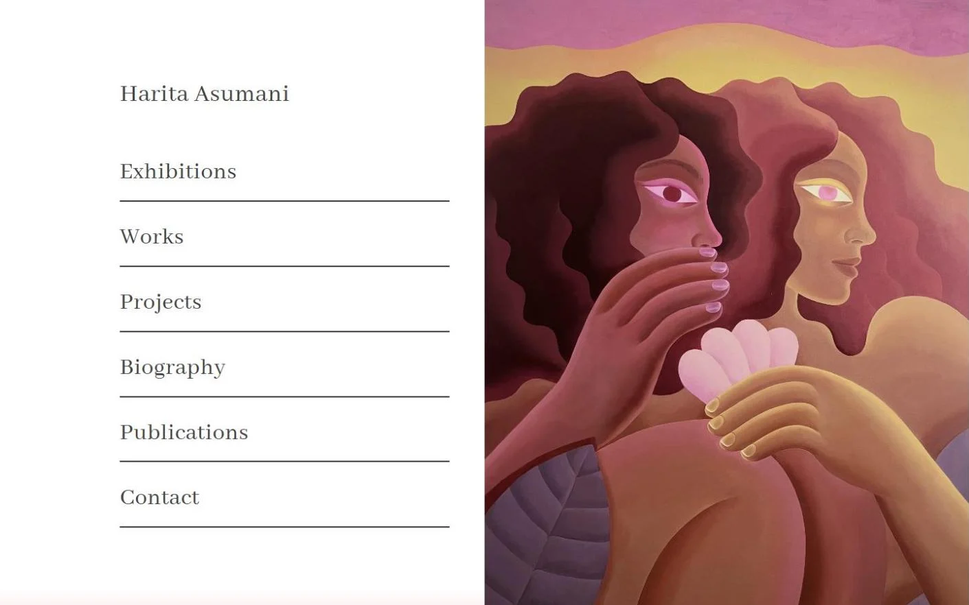 Harita Asumani artist website with a painting on the homepage